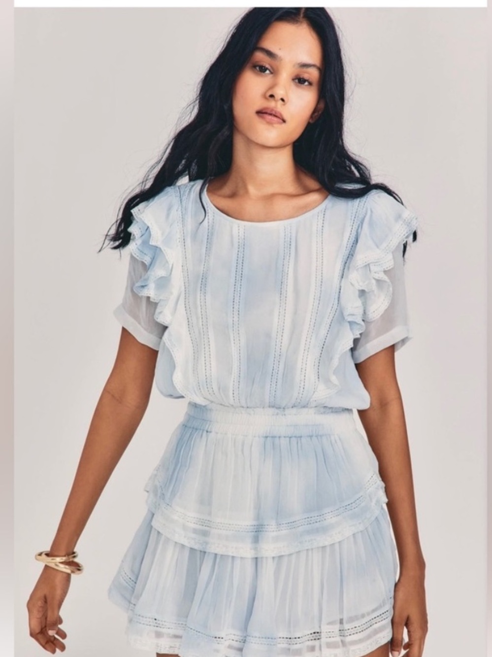 LoveShackFancy Pale Blue Tiered Ruffle Mini Dress